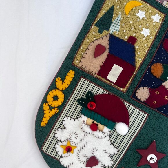 Felted Patchwork Retro Christmas Holiday Stocking Santa Stockings Quilted - Picture 3 of 7